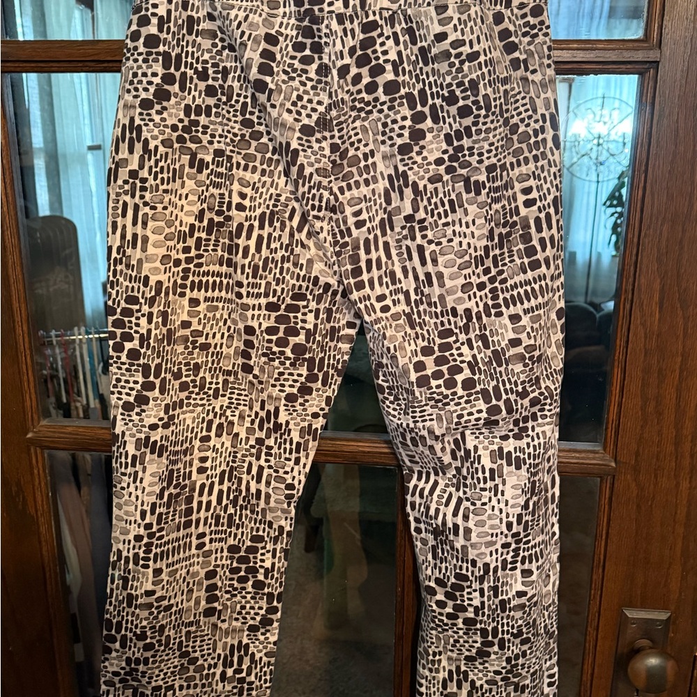 Miraclebody‎ Women Black White Abstract Pebble Print Stretch Ankle Pants Size 10